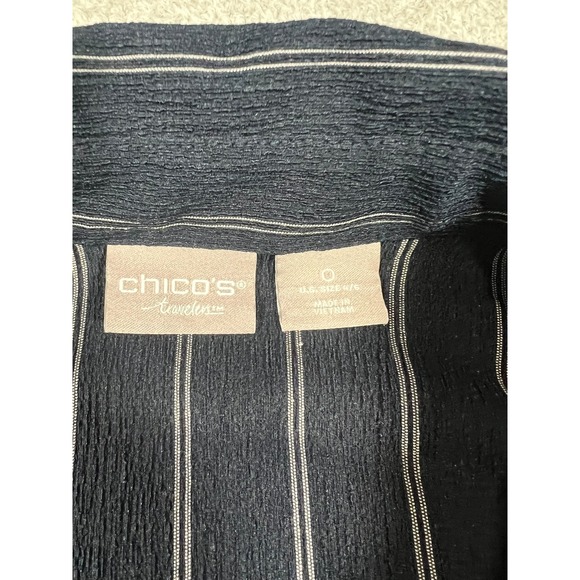Chicos Travelers Womens Small Navy Blue White Striped Short Sleeve Tunic Shirt - Picture 4 of 8